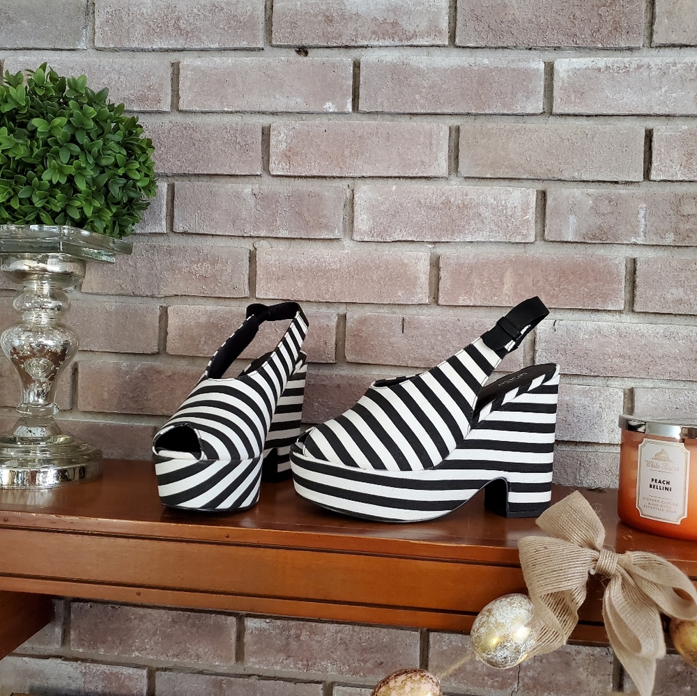 Kate Spade black and white peep toe